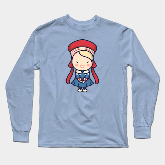 Cute Norwegian Girl in Traditional Clothing Long Sleeve T-Shirt by SLAG_Creative